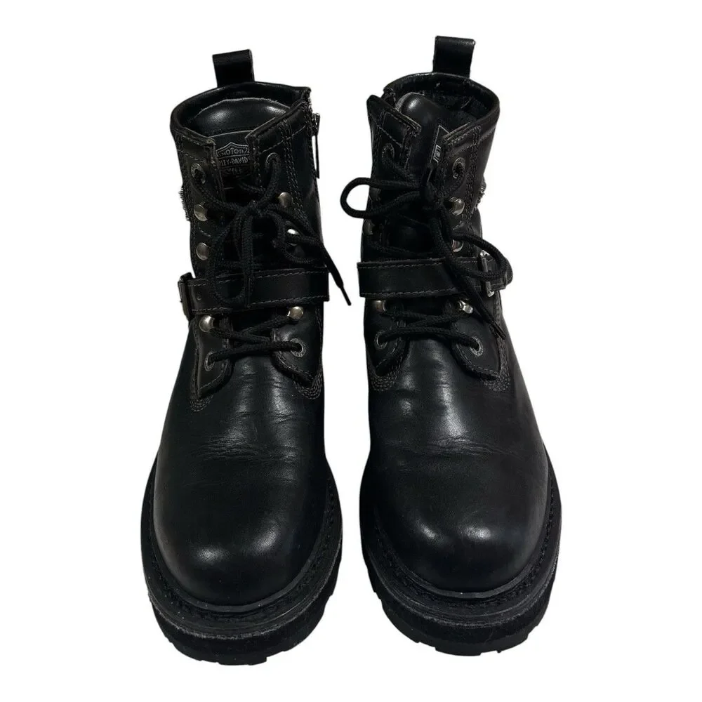 Harley Davidson 84143 Mens 9.5 Black Leather Motorcycle Boots Side Zip Eagle